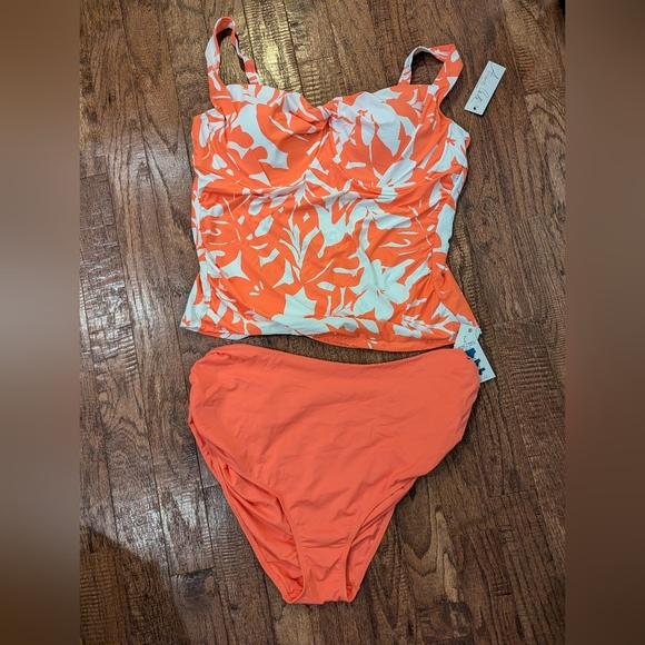 NWT floral Tankini and coral convertible swim bottom Anne Cole size 22W or 24W - Picture 11 of 15